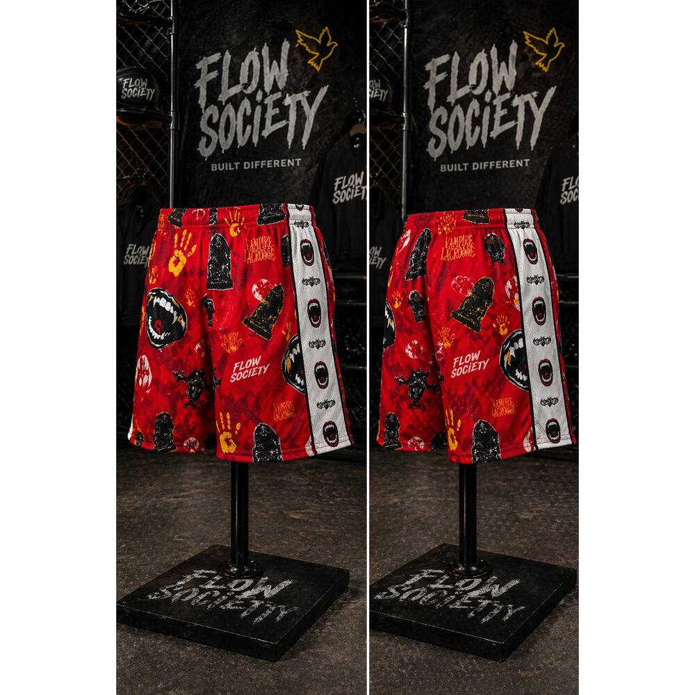 Flow Society Vampire Lacrosse Shorts Red Mesh Graphic Size XL